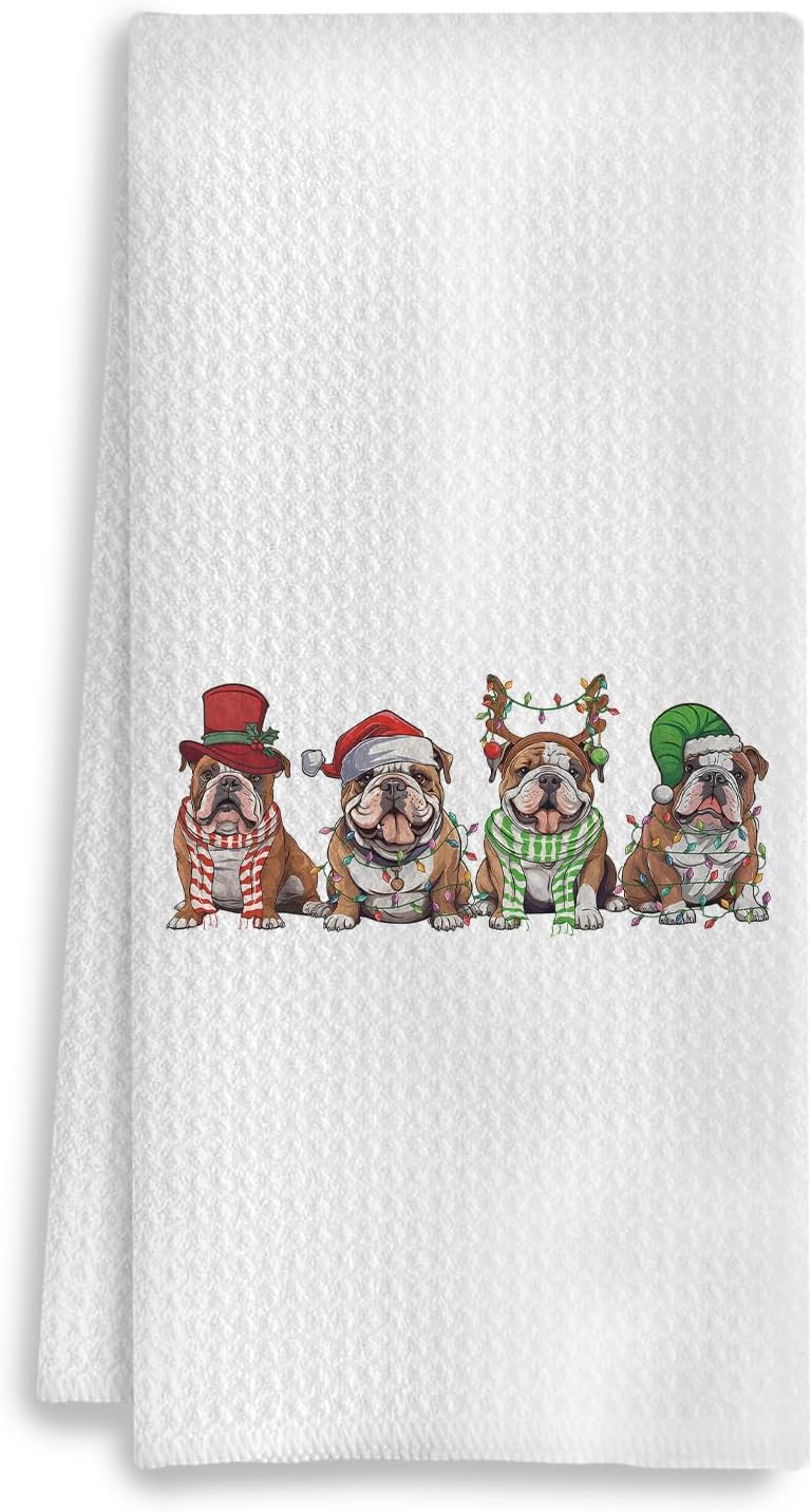 COWEB Christmas French Bulldog Kitchen Towels, French Bulldog Gifts for Women, Christmas Decorations Dish Towels Tea Towels, Christmas Hand Towels for Bathroom, 16x24 Inch - Image 1
